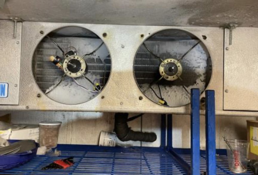 Frosted evaporator coil in a walk-in cooler