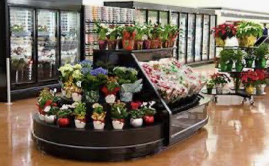 Grocery floral department on remote-mounted refrigeration