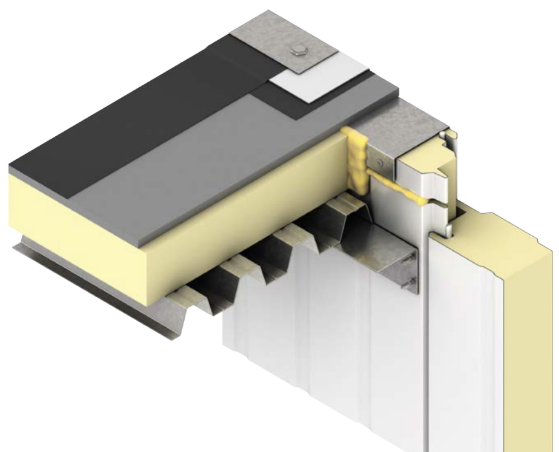 Where the roof meets the wall: the cam-locked panel joint that keeps the envelope airtight and vapor-tight.
