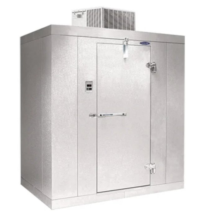 Self-contained walk-in cooler with a top-mount condensing unit