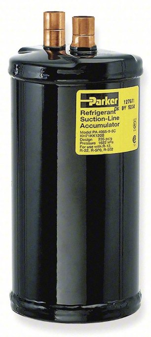 Suction-line accumulator that protects the compressor from liquid floodback